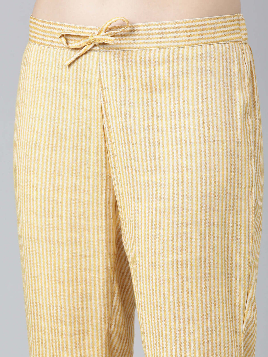 Bottom View of Samhitas Light Yellow Kurti Sets For Women