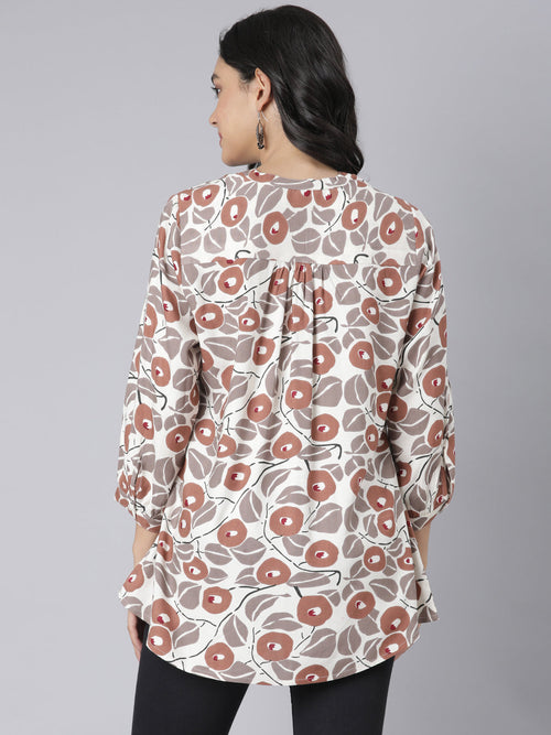 Beige & Rust Floral Printed Kurta for Women