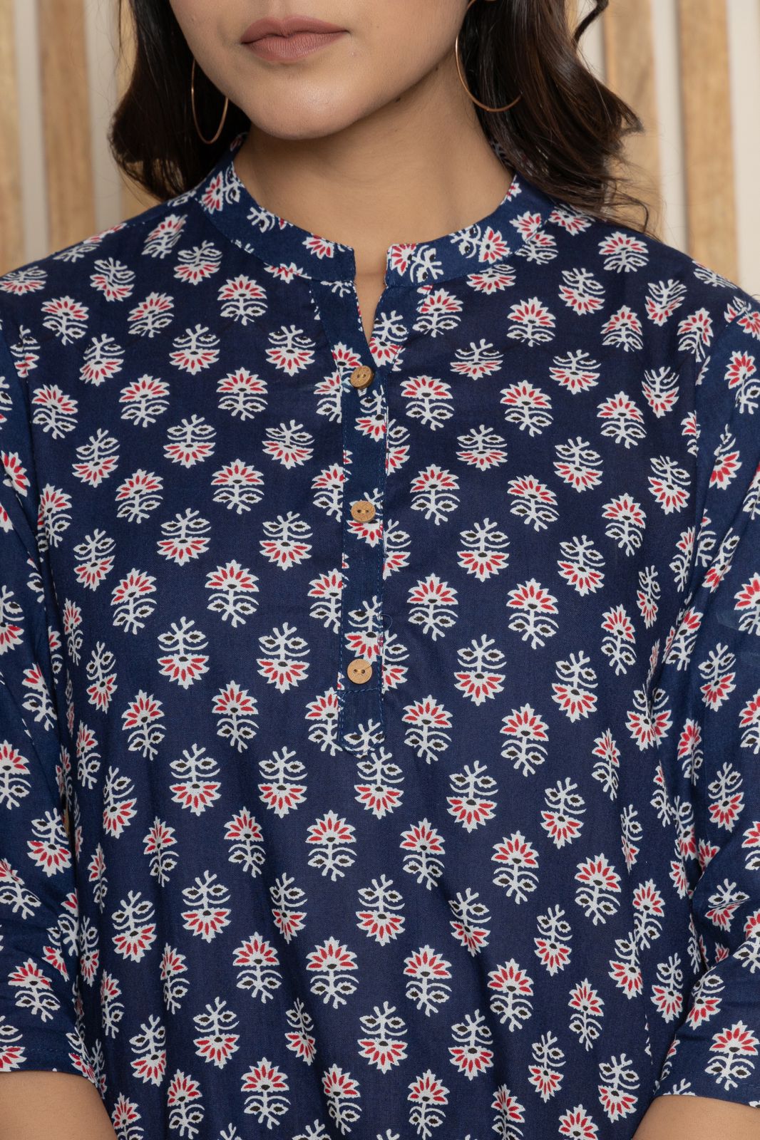 Mandarin Collar Indigo Color Short Straight Kurti