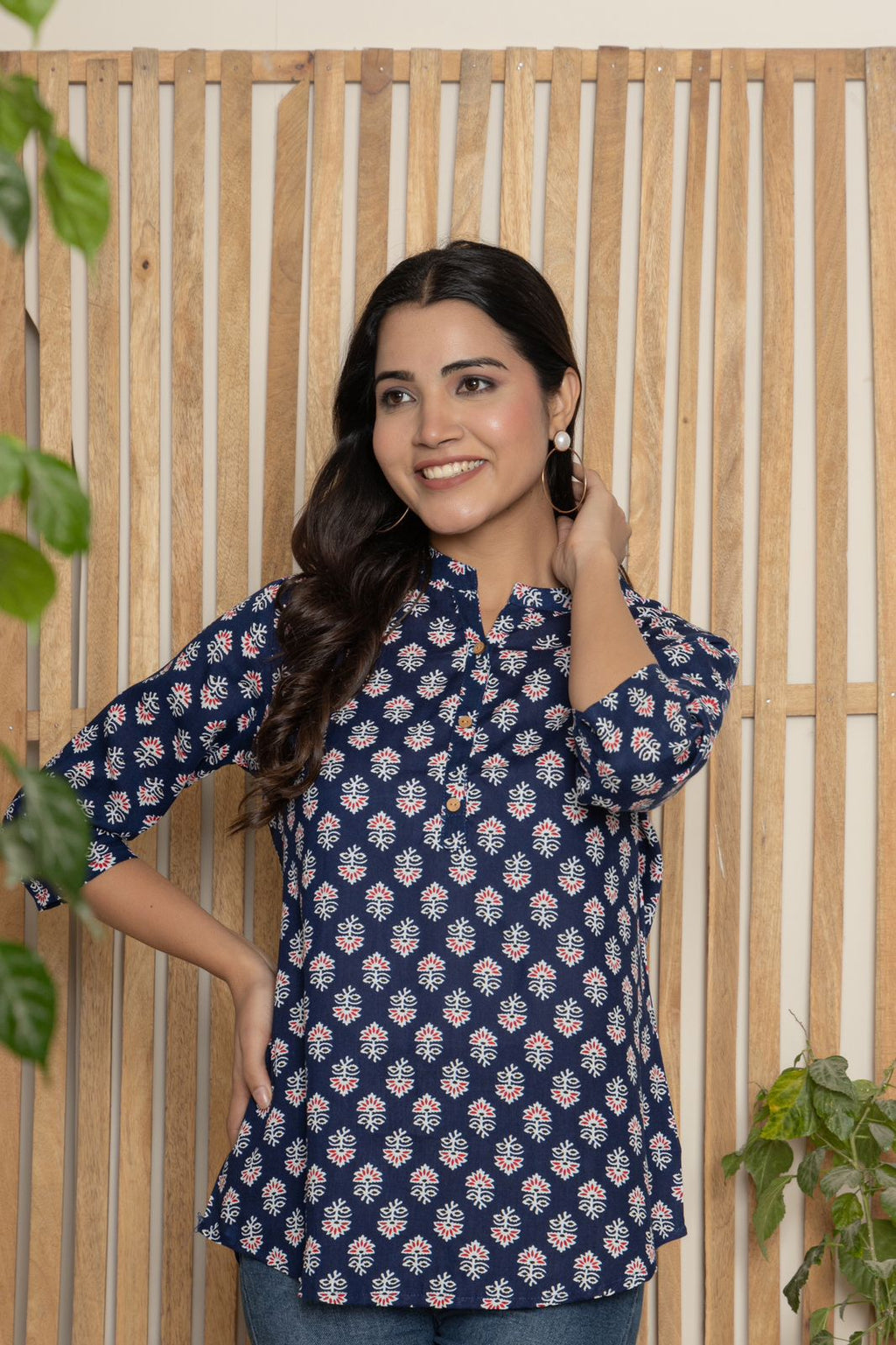 Mandarin Collar Indigo Color Short Straight Kurti