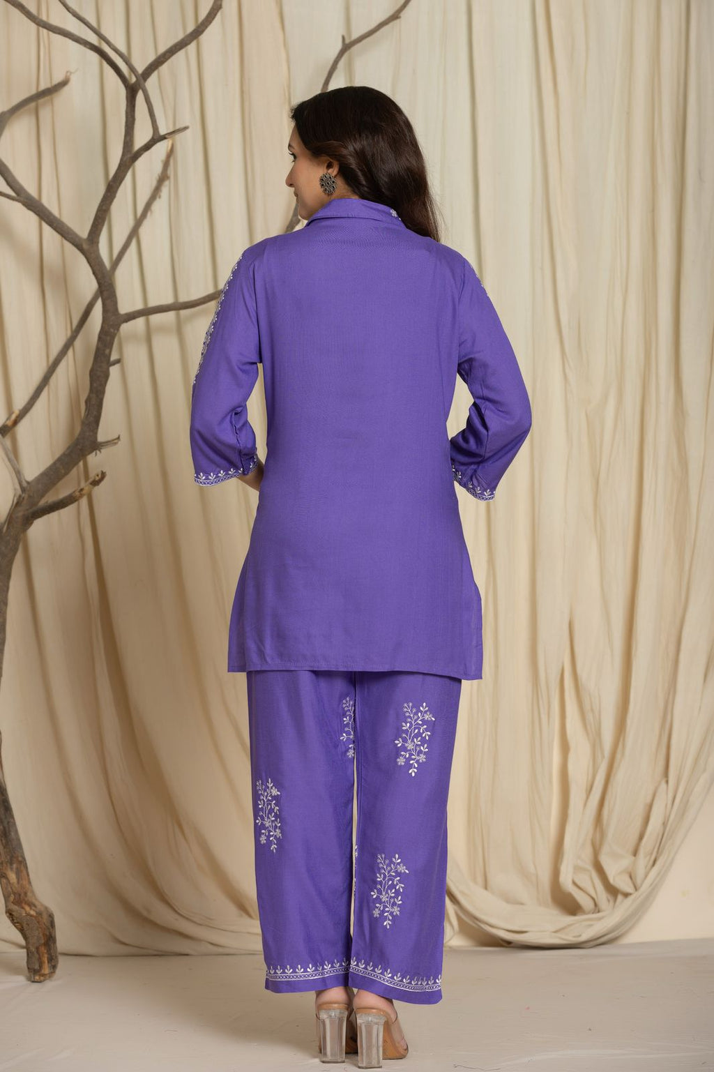 Casual Violet Color Printed Cotton Cord Set