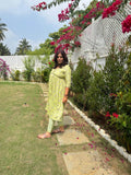Women’s Green Floral Printed Anarkali Kurta Pant Set