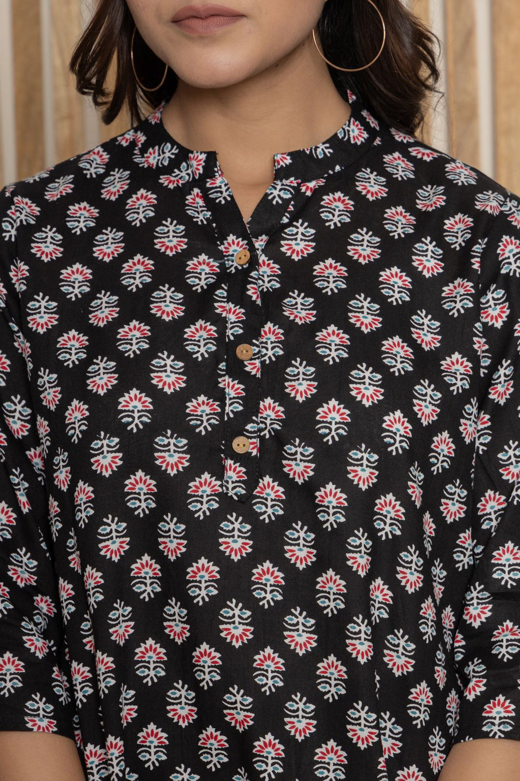 Mandarin Collar Black Straight Short Kurti
