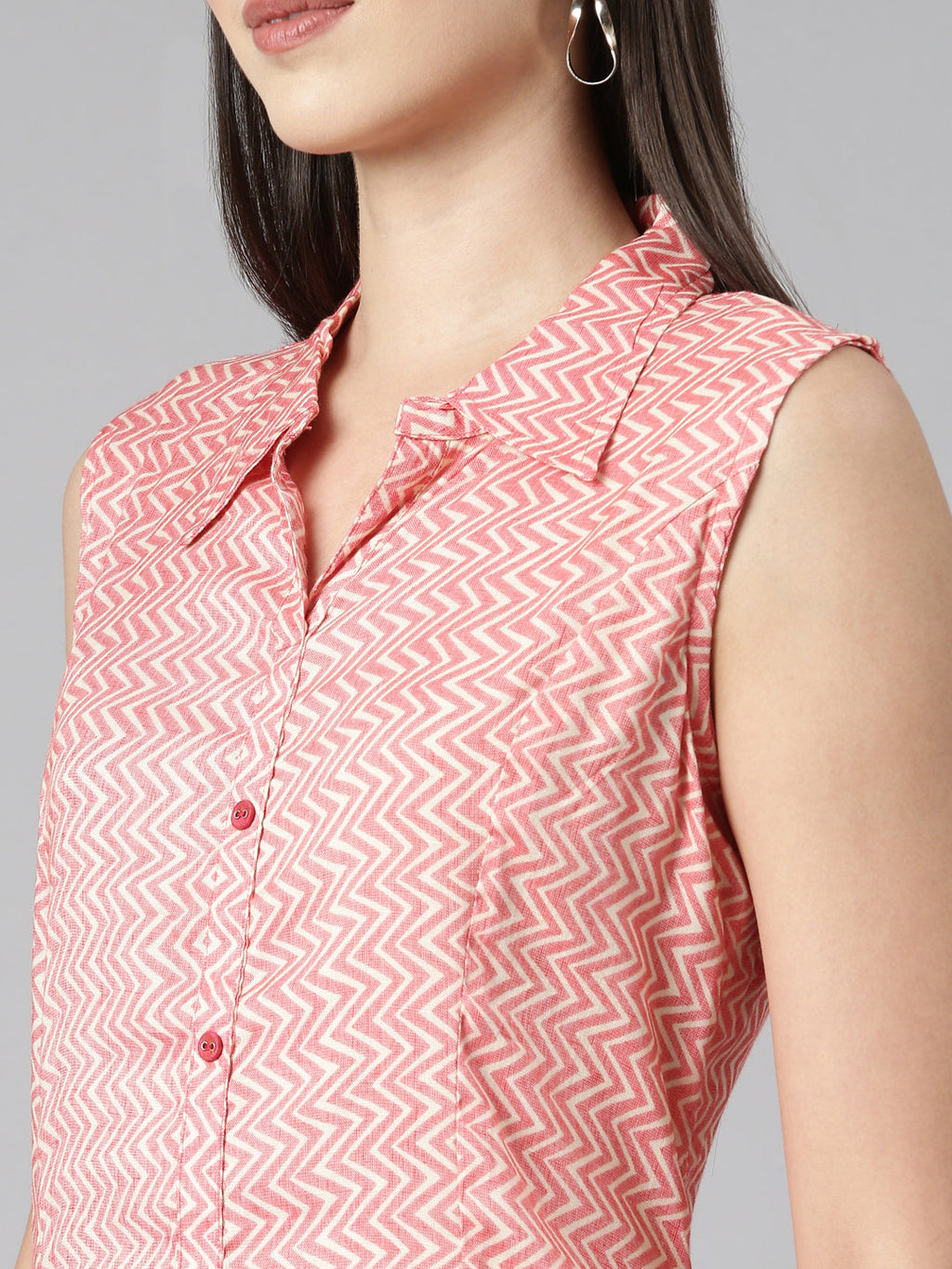 Pastel Pink Kurta with Long Pointed Collar & False Button